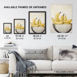 Artery8 Wall Art Print Banana Bowl Minimalist Painting Still Life Simple Kitchen Framed Art in Yellow - Size: A4 - thumbnail 3