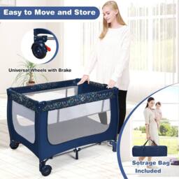 Costway 2-in-1 Baby Playpen Foldable Baby Activity Center w/ Mattress in Dark Blue - thumbnail 8