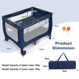Costway 2-in-1 Baby Playpen Foldable Baby Activity Center w/ Mattress in Dark Blue - thumbnail 2