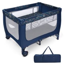 Costway 2-in-1 Baby Playpen Foldable Baby Activity Center w/ Mattress in Dark Blue - thumbnail 3