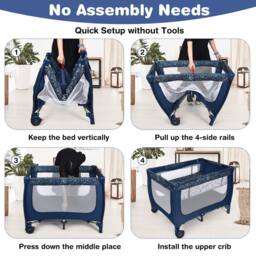 Costway 2-in-1 Baby Playpen Foldable Baby Activity Center w/ Mattress in Dark Blue - thumbnail 7