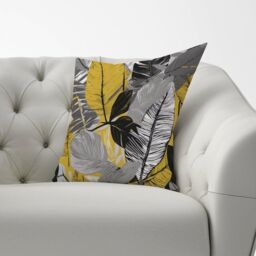 Warren Reed - Designer Grey Yellow Floral Leaves Cushions - Size: 60 cm x 60 cm - thumbnail 2