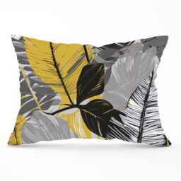 Warren Reed - Designer Grey Yellow Floral Leaves Cushions - Size: 60 cm x 60 cm - thumbnail 1