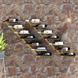 Berkfield Home Wall-mounted Wine Rack for 7 Bottles 2 pcs Gold Metal
