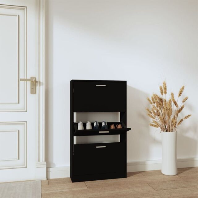 Berkfield Home Shoe Cabinet Black 59x17x108 cm Engineered Wood - Size: 59 x 17 x 108 cm - image 1