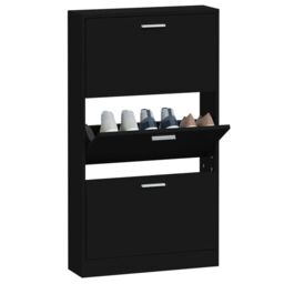 Berkfield Home Shoe Cabinet Black 59x17x108 cm Engineered Wood - Size: 59 x 17 x 108 cm - thumbnail 4