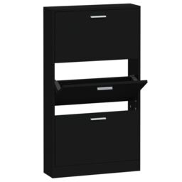 Berkfield Home Shoe Cabinet Black 59x17x108 cm Engineered Wood - Size: 59 x 17 x 108 cm - thumbnail 2