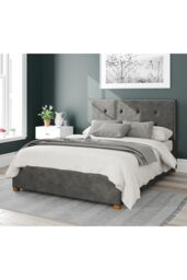 Aspire Presley Upholstered Ottoman Storage Bed, Kimiyo Linen Fabric in Grey - Size: Double - thumbnail 1