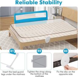 Gymax Folding Baby Bed Rail Height Adjustable Bed Guard With Fastening Belt in Blue - thumbnail 2