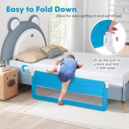 Gymax Folding Baby Bed Rail Height Adjustable Bed Guard With Fastening Belt in Blue - thumbnail 5