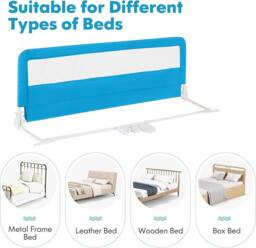 Gymax Folding Baby Bed Rail Height Adjustable Bed Guard With Fastening Belt in Blue - thumbnail 4