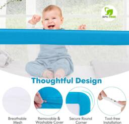 Gymax Folding Baby Bed Rail Height Adjustable Bed Guard With Fastening Belt in Blue - thumbnail 6