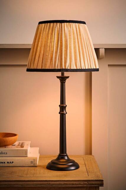 ValueLights Clara Candlestick Table Lamp with Linen Pleated Lamp Shade & Bulb in Black - image 1
