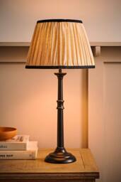 ValueLights Clara Candlestick Table Lamp with Linen Pleated Lamp Shade & Bulb in Black
