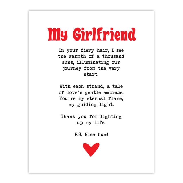 "Artery8 Love Poem Ginger Girlfriend Romantic Funny Wall Art Print in White - Size: W12"" x H16""" - image 1