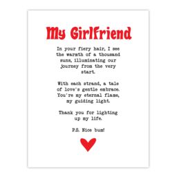 "Artery8 Love Poem Ginger Girlfriend Romantic Funny Wall Art Print in White - Size: W12"" x H16""" - thumbnail 1