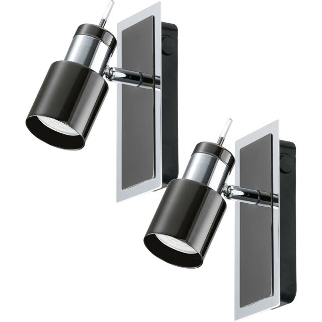 Loops 2 PACK Wall Spot Light Colour Back Plate & Shade Nickel Black GU10 5W Included in Metallics - image 1