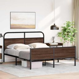 Berkfield Home Metal Bed Frame without Mattress Brown Oak 160x200 cm - thumbnail 4