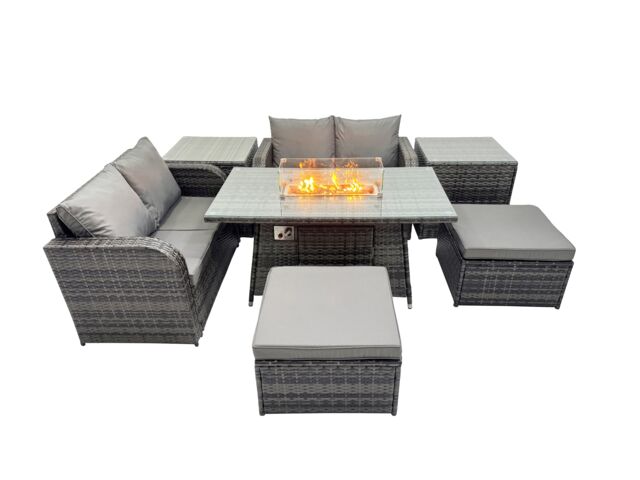 Fimous 6-seater Rattan Garden Furniture Set with 2 Big Stools 2 Side Tables in Dark Grey - image 1