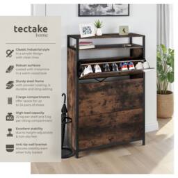 tectake Shoe Rack Buffalo 81 Cm - Industrial Wood Dark, Rustic in Dark Brown - thumbnail 2