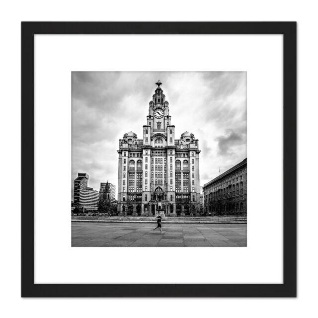 Artery8 Taddeo Royal Liver Building Liverpool Photo 8X8 Inch Square Wooden Framed Wall Art Print Picture with Mount in Black - image 1