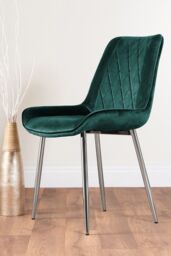 FurnitureboxUK Leonardo White Glass Marble Effect Silver Leg Table & 4 Pesaro Silver Chairs in Green - thumbnail 4