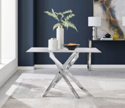 FurnitureboxUK Leonardo White Glass Marble Effect Silver Leg Table & 4 Pesaro Silver Chairs in Green - thumbnail 2