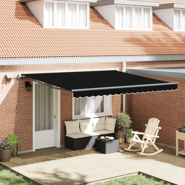 Berkfield Home Manual Retractable Awning with LED Black 400x300 cm - image 1