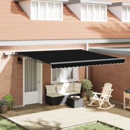 Berkfield Home Manual Retractable Awning with LED Black 400x300 cm - thumbnail 1