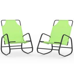 Berkfield Home Rocking Sun Loungers 2 pcs Green Steel & Textilene - thumbnail 3