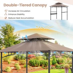 Gymax Outdoor Grill Gazebo 242 x 153 cm BBQ Canopy Tent With 2 Side Shelves in Brown - thumbnail 2