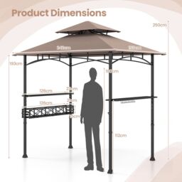 Gymax Outdoor Grill Gazebo 242 x 153 cm BBQ Canopy Tent With 2 Side Shelves in Brown - thumbnail 3