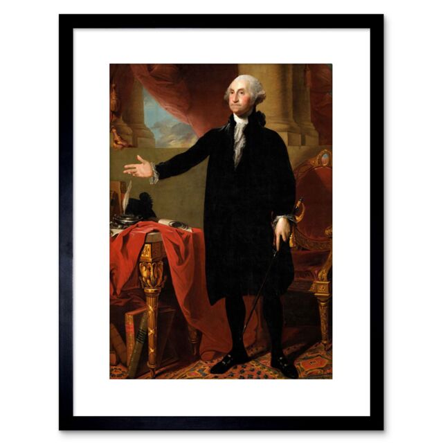 "Artery8 Wall Art Print Painting Portrait Stuart US President George Washington Artwork Framed 9X7 Inch in Black - Size: W7"" x H9""" - image 1