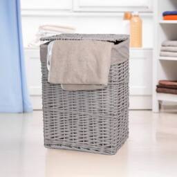 FLAVORA Small-Grey Painted Rectangle Wicker Laundry Basket in Grey - Size: 500mm - thumbnail 6