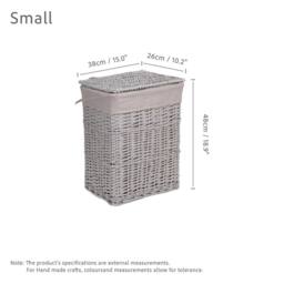 FLAVORA Small-Grey Painted Rectangle Wicker Laundry Basket in Grey - Size: 500mm - thumbnail 3