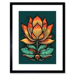 "Artery8 Wall Art Print Old School USA Tattoo Ink Body Art Lotus Flower Rockabilly Americana 50s Artwork Framed 9X7 Inch in Black - Size: W7"" x H9""" - thumbnail 1