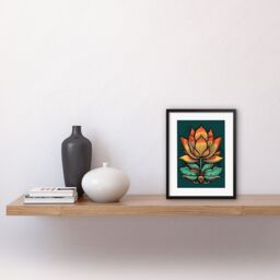 "Artery8 Wall Art Print Old School USA Tattoo Ink Body Art Lotus Flower Rockabilly Americana 50s Artwork Framed 9X7 Inch in Black - Size: W7"" x H9""" - thumbnail 2