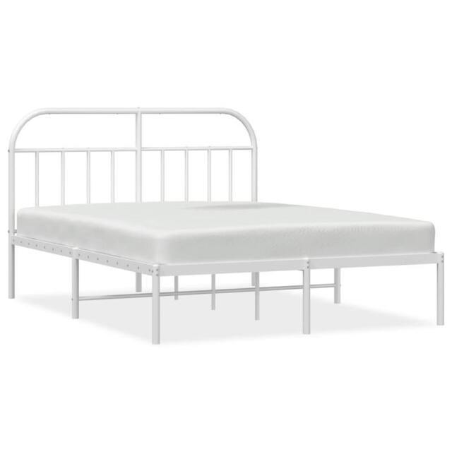 Berkfield Home Metal Bed Frame with Headboard White 140x190 cm - image 1