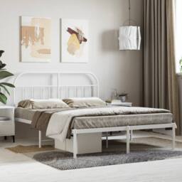 Berkfield Home Metal Bed Frame with Headboard White 140x190 cm - thumbnail 2