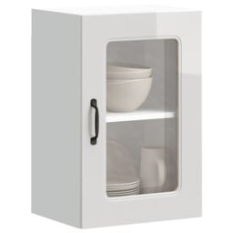 Berkfield Home Kitchen Wall Cabinet with Glass Door Kalmar High Gloss White Engineered Wood - thumbnail 1