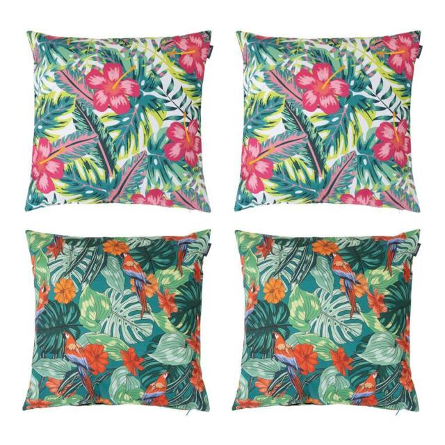 icon Indoor & Outdoor Tropical Print Waterproof Cushion, Parrot & Flower (4-Pack) - Size: 43 cm x 43 cm - image 1