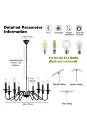 Living and Home Vintage Style Candle Pendant Light in Black - thumbnail 5