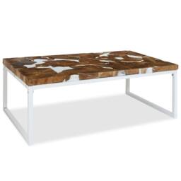Berkfield Home Decorative Coffee Table Teak Resin 110x60x40 cm White & Brown - Size: 110 x 60 x 40 cm