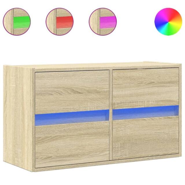 Berkfield Home TV Wall Cabinet with LED Lights Sonoma Oak 80x31x45 cm in Light Tan - Size: 80 x 31 x 45 cm - image 1