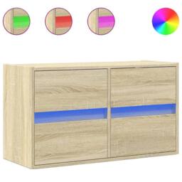 Berkfield Home TV Wall Cabinet with LED Lights Sonoma Oak 80x31x45 cm in Light Tan - Size: 80 x 31 x 45 cm - thumbnail 1