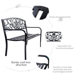 Gymax Outdoor Vines Pattern Love Seat Garden Bench Patio Park Bench Black - thumbnail 5