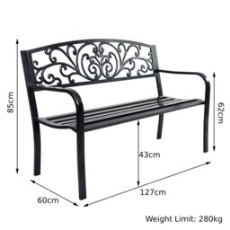 Gymax Outdoor Vines Pattern Love Seat Garden Bench Patio Park Bench Black - thumbnail 2