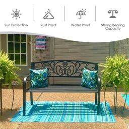 Gymax Outdoor Vines Pattern Love Seat Garden Bench Patio Park Bench Black - thumbnail 6