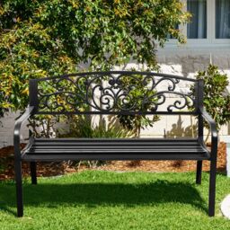 Gymax Outdoor Vines Pattern Love Seat Garden Bench Patio Park Bench Black - thumbnail 7