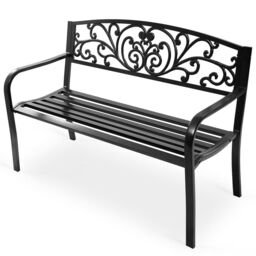 Gymax Outdoor Vines Pattern Love Seat Garden Bench Patio Park Bench Black - thumbnail 1